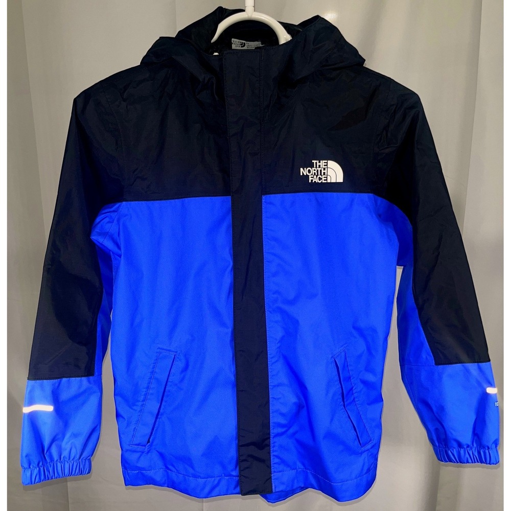 The North Face Boys DryVent Rain Jacket Blue Black Hooded Waterproof Size S 7/8